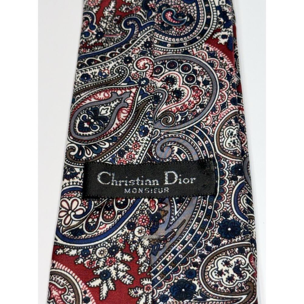Vintage Christian Dior Tie 57x3.5 Mens Luxury Paisley Gray Executive Business - Picture 3 of 8
